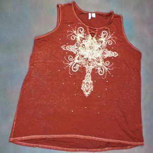 Cato Size 18/20 Burgundy Red Cross Burnout Tank